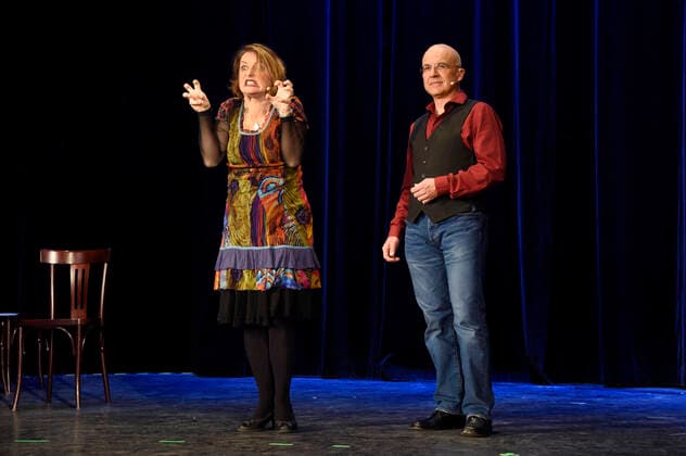 Karin Krug and Andreas Wolf at the Livestream Fastfood Theater Best of Impro Chat n Play at Kleines Theater Haar, 20 03 2021 Foto:xS.xAdamx xFuturexImage