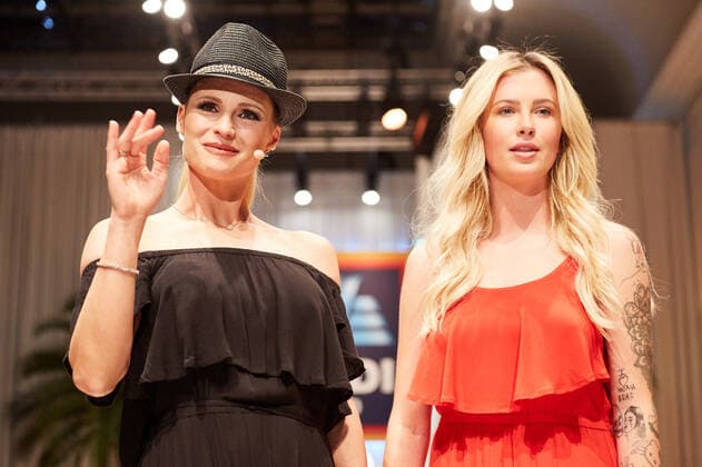 Michelle Hunziker and Ireland Basinger Baldwin on the catwalk at the exclusive fashion show of the new womens beachwear collection 2019 by ALDI Süd at Haus der Kunst in Munich, Germany Copyright: xEventpressxGolejewskix