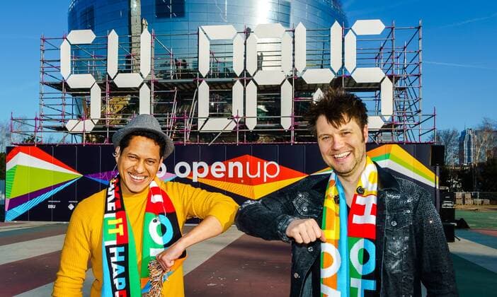 ROTTERDAM Guus Bok R and Darren Garner sing their new song OPEN UP at the Eurovision Song Contest countdown The Rotterdam singers give the song as a gift to the Eurovision Song Contest organisers, the city of Rotterdam and all Eurovision Song Contest fans ANP KIPPA MARCO DE SWART  Copyright: xHollandsexHoogtex xxANPx x429677037x