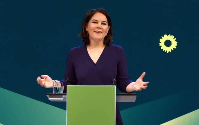 Germany, Berlin , 19 04 2021 Press Conference of Buendnis 90 Die Gruenen Photo Chancellor Candidate Annalena Baerbock digital photos of the broadcast Press Conference of Buendnis 90 Die Gruenen