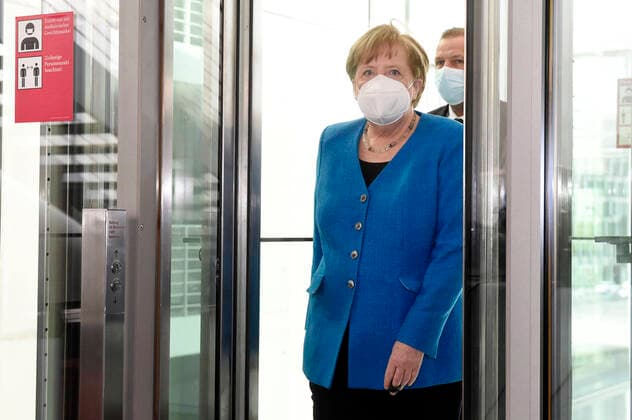 Angela Merkel arriving for her questioning as a witness in the 44 session of the 3 Wirecard Investigation Committee at the Paul Löbe Haus Berlin, 23 04 2021 Foto:xF.xKernx xFuturexImage
