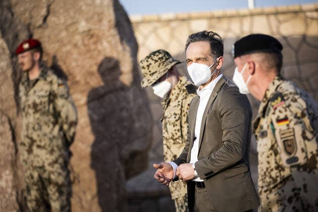 Heiko Maas, German Foreign Minister, photographed at a memorial ceremony in the grove of honour in Mazar e Sharif, 29 04 2021 Maas travels to Afghanistan for political talks and a visit to stationed soldiers of the German Armed Forces Mazar e Sharif Afghanistan Copyright: xFlorianxGaertner photothek.dex