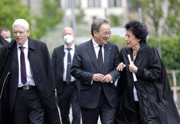 Josef Schuster, President of the Central Council of Jews, Armin Laschet, State Premier of North Rhine-Westphalia, CDU, Lea Rosh, author and publicist, visit the Memorial to the Murdered Jews of Europe, DEU, Berlin, 27 05 2021