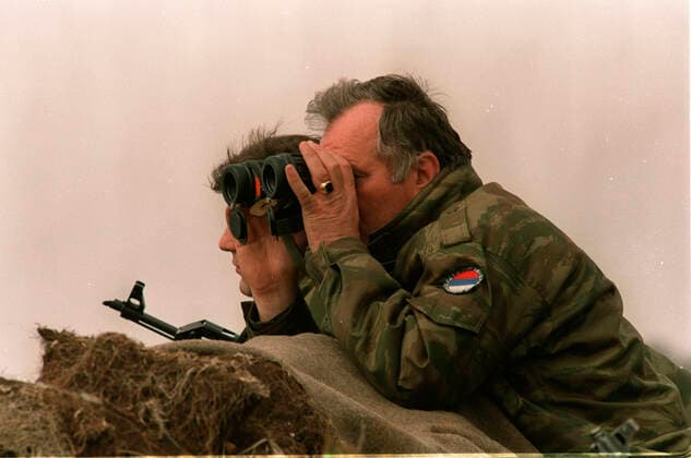 June 8, 2021: Former Bosnian Serb commander Ratko Mladic has lost his appeal against a 2017 conviction for genocide, war crimes and crimes against humanity. The UN court upheld the life sentence for his role in the killing of around 8,000 Bosnian Muslim (Bosniak) men and boys in Srebrenica in 1995. The massacre, in an enclave supposed to be under UN protection, was the worst atrocity in Europe since World War Two. FILE IMAGE SHOT ON: April 16, 1994, Gorazde, Bosnia and Herzegovina: Former Serb Army Commander RATKO MLADIC, right, near the town of Gorazde during the Bosnian War. Gorazde Bosnia and Herzegovina - ZUMAs107 19940416_jas_s107_001 Copyright: xDraganxStankovichx