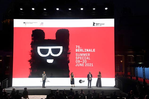 Carlo Chatrian, Khalil Joreige, Joana Hadjithomas and Rim Turki at the premiere of the feature film Memory Box at the Berlinale Summer Special 2021 71 Berlin International Film Festival at the open-air cinema Museumsinsel Berlin, 11 06 2021 Foto:xF.xKernx xFuturexImage