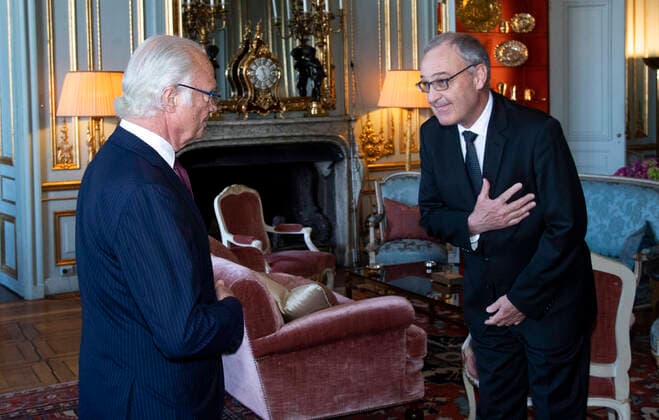Sweden s King Carl XVI Gustaf L receives Switzerland s President Guy Parmelin at the Stockholm Palace, in Stockholm, Sweden, on June 14, 2021 STOCKHOLM SWEDEN ROY x10050x,  Copyright: xPontusxLundahl TTx SWEDEN SWITZERLAND DIPLOMACY