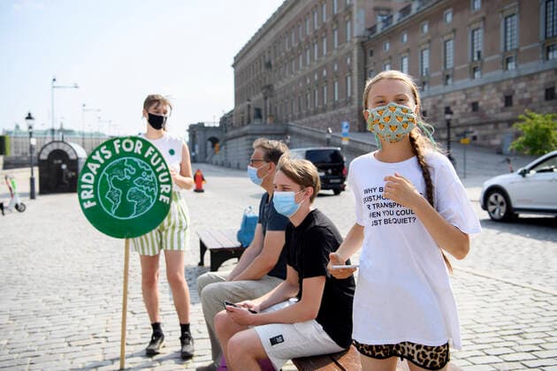 Swedish climate activist Greta Thunberg and other climate protesters gather for a protest against climate change in front of the Swedish parliament building in Stockholm Friday June 18, 2021 STOCKHOLM Sweden x10060x,  Copyright: xHenrikxMontgomery TTx GRETA CLIMATE SCHOOL STRIKE
