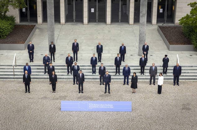Family photo with Heiko Maas, Federal Minister of Foreign Affairs, and the participants of the 2 Libya Conference taken in the protocol courtyard of the Foreign Office in Berlin, 23 06 2021 Together with the United Nations, the German government is hosting a new meeting to discuss the stabilization of the North African civil war country Libya Berlin Germany Copyright: xThomasxKoehler photothek.dex