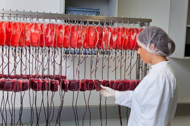 A doctor examines the donated blood in the blood laboratory Health and prevention McPBBO McPBBO
