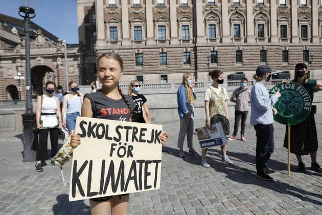 Swedish climate activist Greta Thunberg and other climate protesters gather for a protest against climate change in front of the Swedish parliament building in Stockholm Friday July 2, 2021 STOCKHOLM Sweden xSTFx,  Copyright: xChristinexOlssonx xTTx GRETA CLIMATE SCHOOL STRIKE