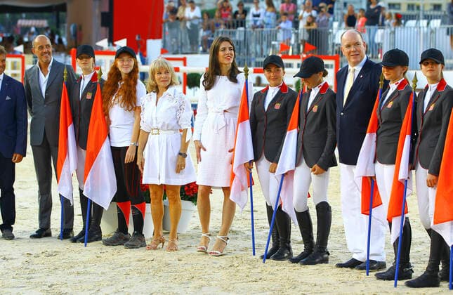 Monaco, Monte Carlo July 02, 2021 15th Longines Global Champions Tour with HSH Prince Albert II of Monaco and Charlotte Casiraghi during the Presentation of the Monegasque Team Jumping International de Monte Carlo Longines Global Champions Tour Monaco 2021