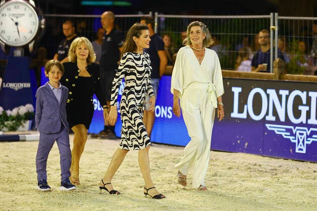 Monaco, Monte Carlo July 03, 2021 15th Longines Global Champions Tour with H R H Princess Caroline of Hanover and daughter Charlotte Casiraghi with son Raphael Elmaleh during the Winner Prize Giving Ceremony Jumping International de Monte Carlo Hannover Longines Global Champions Tour Monaco 2021