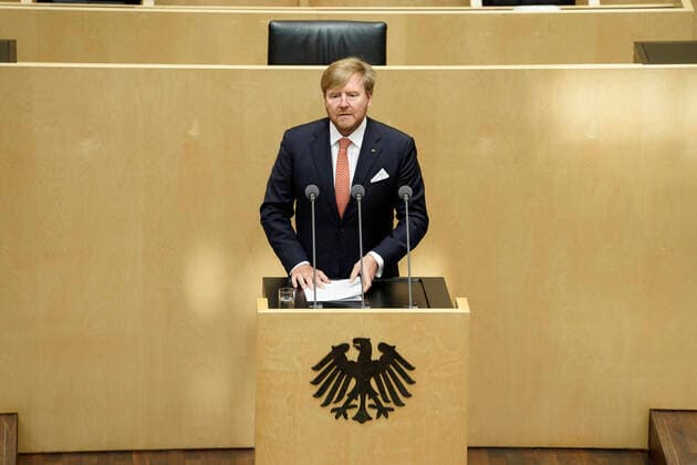The Dutch Royal Couple Willem Alexander and Maxima visiting the German Bundesrat in Berlin Current, 05 07 2021, Berlin, King Willem Alexander of the Netherlands during his speech in the German Bundestag during the state visit of the royal family in Deutschalnd and the German Bundesrat in Berlin Berlin Germany