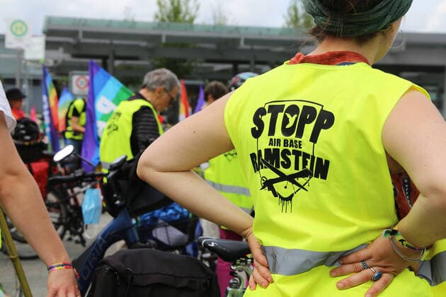 Bicycle demonstration Peace Camp Ramstein 2021 Under the motto Stop Air Base Ramstein a bicycle demonstration took place on Saturday, carried out as a rally from the starting points Kaiserslautern, Kusel, Pirmasens and Homburg. Copyright: xx