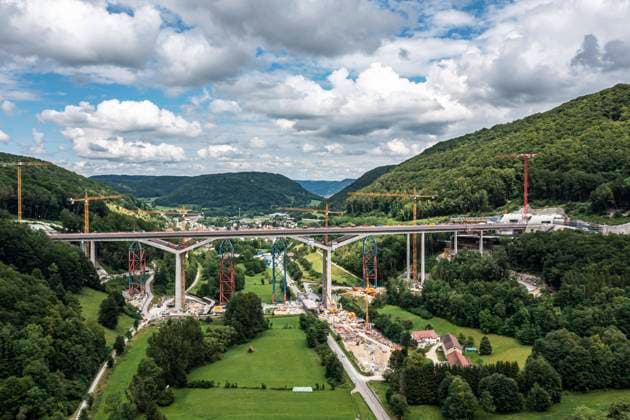 One of the highest railway bridges in Germany has been completed The approximately 500-metre-long Filstal Bridge is part of the future high-speed line Stuttgart Ulm The railway celebrated the bridges 85-metre-high crossing with a ceremony According to the railway