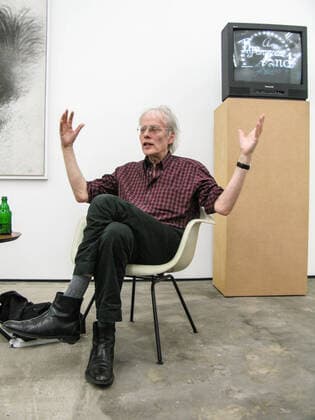 Timm Ulichs during the conversation with RenÃ Zechlin at Galerie Wentrup, 11 6 2010