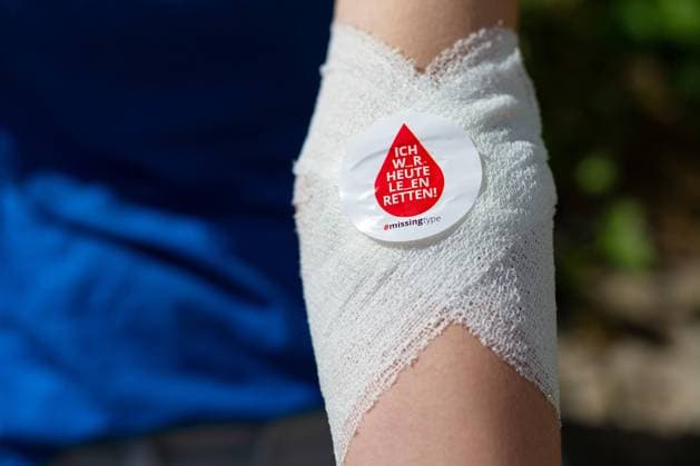 Melle, Germany 30 July 2021 Germany is experiencing a massive shortage of blood supplies The Corona pandemic is further exacerbating the annual summer shortage In the picture, a forearm, with a bandage after donating blood at the DRK On the bandage is a sticker that says I was saving lives today missingtype district of Osnabrück Lower Saxony Copyright: xFotostandx xGelhotx