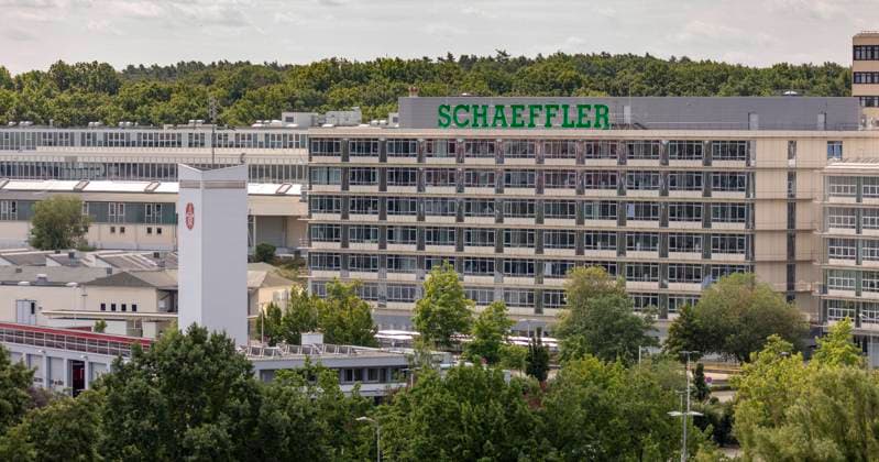 The founding site of the automotive supplier Schaeffler in Herzogenaurach Office tower at the company headquarters with the Schaeffler logo Herzogenaurach Bavaria Germany
