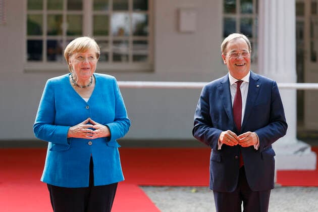 Angela Merkel and Armin Laschet at the ceremony for the 75th birthday of the state of North Rhine-Westphalia at the Düsseldorf racecourse Düsseldorf, 23 08 2021 Foto:xC.xHardtx xFuturexImage