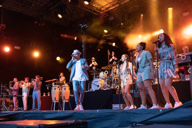 The Hip Hop Funk and Soul musician Jan Delay Jan Philipp Eißfeldt and the band Disko No 1 performing live at the Kunst Rasen Bonn Gronau Organizer ELHart Promotion GmbH Bonn Gronau NRW Germany