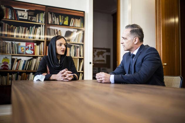 Heiko Maas R , German Foreign Minister, meets Zarifa Ghafari L , womens rights activist and mayor in Afghanistan, for talks in Berlin, 27 08 2021 Berlin Germany Copyright: xFlorianxGaertner photothek.dex