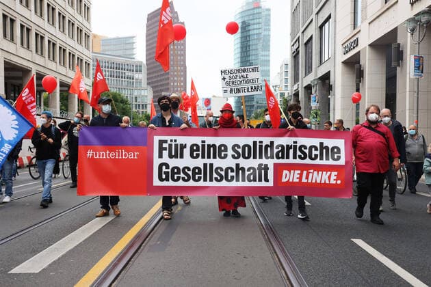 People at the demonstration Indivisible in Berlin on 4 September 2021 The protest is against climate change, racism and social injustice Demonstration Indivisible in Berlin