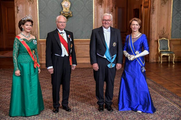 L R Sweden s Queen Silvia, King Carl Gustaf, German President Frank Walter Steinmeier and his wife Elke Büdenbender pose for a photo before a State Banquet at the Royal Palace in Stockholm, Sweden, on Sept 07 2021 The German presidential couple arrived in Sweden on Tuesday for a three day state visit STOCKHOLM Sweden POL x10040x,  Copyright: xAndersxWiklund TTx SWEDEN GERMANY STATE VISIT
