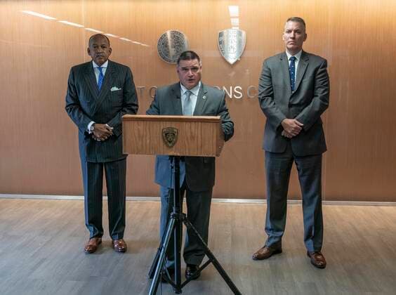 September 16, 2021, New York, New York, United States: NYPD Chief of Detectives James Essig speaks during briefing in regards of murder of pregnant woman at One Police Plaza in New York on September 16, 2021. NYPD briefed media that suspect in murder of 8-months pregnant woman in Harlem has been apprehended. James Essig was joined by Police Commissioner Dermot Shea and First Deputy Commissioner Benjamin Tucker. New York United States - ZUMAr339 20210916_znp_r339_001 Copyright: xLevxRadinx