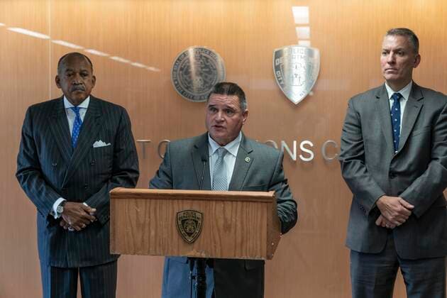 September 16, 2021, New York, New York, United States: NYPD Chief of Detectives James Essig speaks during briefing in regards of murder of pregnant woman at One Police Plaza in New York on September 16, 2021. NYPD briefed media that suspect in murder of 8-months pregnant woman in Harlem has been apprehended. James Essig was joined by Police Commissioner Dermot Shea and First Deputy Commissioner Benjamin Tucker. New York United States - ZUMAr339 20210916_znp_r339_004 Copyright: xLevxRadinx