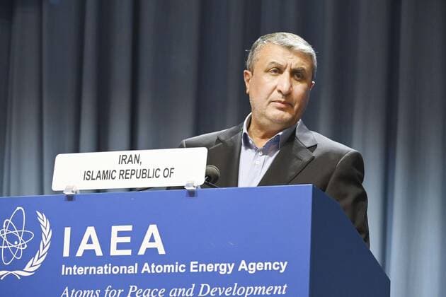 IAEA annual general conference Mohammad Eslami, head of the Atomic Energy Organization of Iran, makes a speech at the International Atomic Energy Agency s annual general conference on Sept. 20, 2021, in Vienna, Austria.  A14AA0000866111P