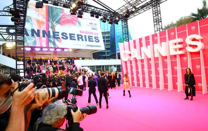 Cannes, France October 09, 2021 Canneseries, International Series Festival and MIPCOM with glamorous Pink Carpet Atmosphere at the Palais des Festivals Mandoga Media Canneseries MIPCOM 2021