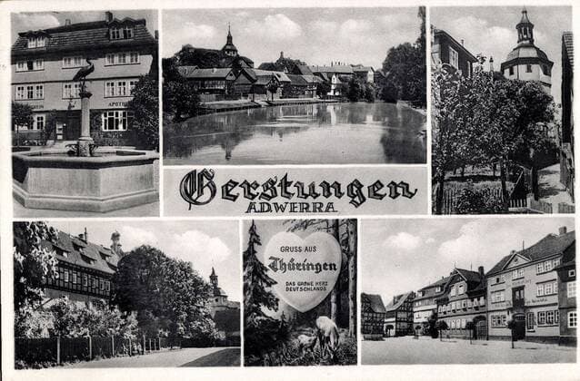 Gerstungen in Wartburgkreis Thuringia, fountain, pharmacy, market