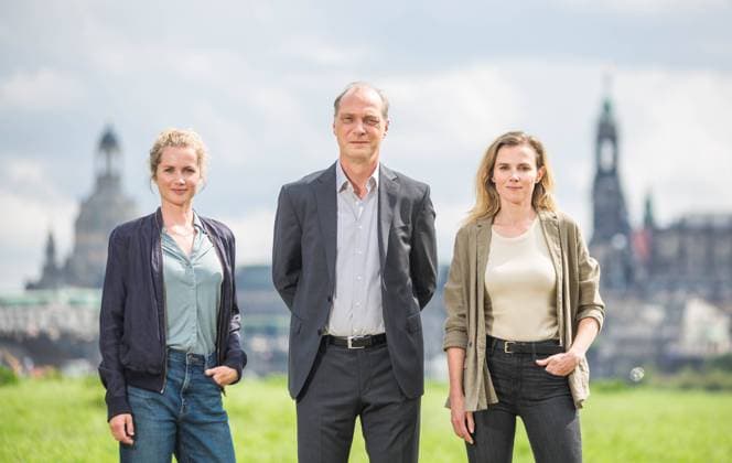 The main actors of Tatort Dresden Leonie Winkler, Martin Brambach, Karin Hanczewski
