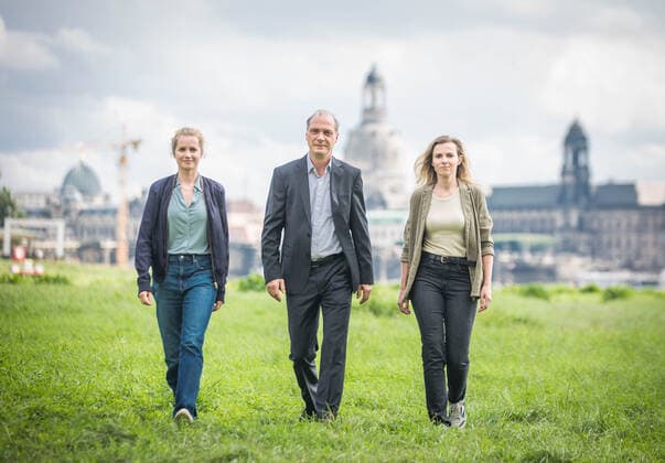 The main actors of Tatort Dresden Leonie Winkler, Martin Brambach, Karin Hanczewski