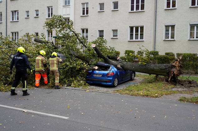 In the Eichbuschallee in Treptow Köpenick, a tree has fallen on a parked car due to storm Ignatz The Berlin Fire Department removes the tree Berlin, 21 10 2021 Foto:xT.xBartillax xFuturexImage