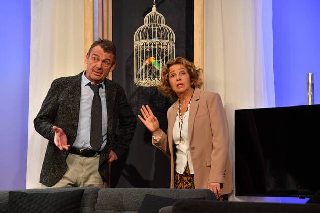 Michaela May and Krystian Martinek photo rehearsal The Parakeet Comedy at the Bayerischer Hof Theater Munich 10 January 2022