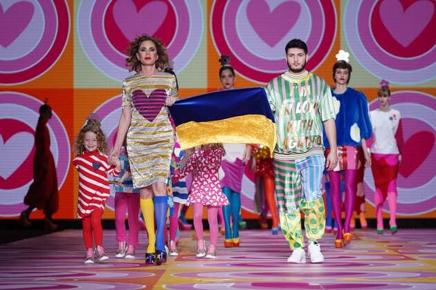 Omar Montes,Agatha Ruiz de la Prada wears a creation by Agatha Ruiz de la Prada on the catwalk of the collection during the Cibeles Mercedes Benz Fashion Week Madrid 2022 Catwalk in Madrid, on Thursday, March 10, 2022 Cordon Press