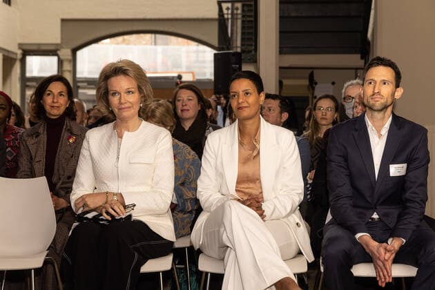 Queen Mathilde of Belgium and Minister for Development Cooperation Meryame Kitir pictured during a Sustainable Value Chains. From legislation to action event organised by The Shift, a Belgian platform for a more sustainable economy and society, Thursday 31 March 2022, in Brussels. It aims to take stock of the complementarity between companies, non-governmental organizations and public institutions in the implementation of value chains that respect human rights and the environment. JAMESxARTHURxGEKIERE 29105229