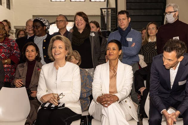 Queen Mathilde of Belgium and Minister for Development Cooperation Meryame Kitir pictured during a Sustainable Value Chains. From legislation to action event organised by The Shift, a Belgian platform for a more sustainable economy and society, Thursday 31 March 2022, in Brussels. It aims to take stock of the complementarity between companies, non-governmental organizations and public institutions in the implementation of value chains that respect human rights and the environment. JAMESxARTHURxGEKIERE 29105241