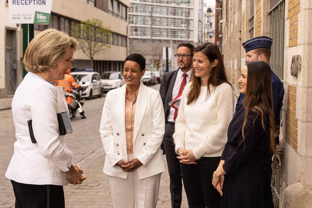 Queen Mathilde of Belgium and Minister for Development Cooperation Meryame Kitir pictured during a Sustainable Value Chains. From legislation to action event organised by The Shift, a Belgian platform for a more sustainable economy and society, Thursday 31 March 2022, in Brussels. It aims to take stock of the complementarity between companies, non-governmental organizations and public institutions in the implementation of value chains that respect human rights and the environment. JAMESxARTHURxGEKIERE 29105491