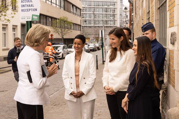 Queen Mathilde of Belgium and Minister for Development Cooperation Meryame Kitir pictured during a Sustainable Value Chains. From legislation to action event organised by The Shift, a Belgian platform for a more sustainable economy and society, Thursday 31 March 2022, in Brussels. It aims to take stock of the complementarity between companies, non-governmental organizations and public institutions in the implementation of value chains that respect human rights and the environment. JAMESxARTHURxGEKIERE 29105556