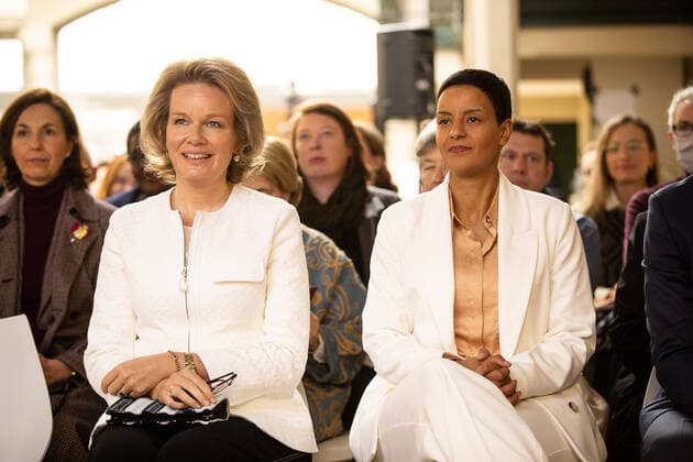 Queen Mathilde of Belgium and Minister for Development Cooperation Meryame Kitir pictured during a Sustainable Value Chains. From legislation to action event organised by The Shift, a Belgian platform for a more sustainable economy and society, Thursday 31 March 2022, in Brussels. It aims to take stock of the complementarity between companies, non-governmental organizations and public institutions in the implementation of value chains that respect human rights and the environment. JAMESxARTHURxGEKIERE 29105698