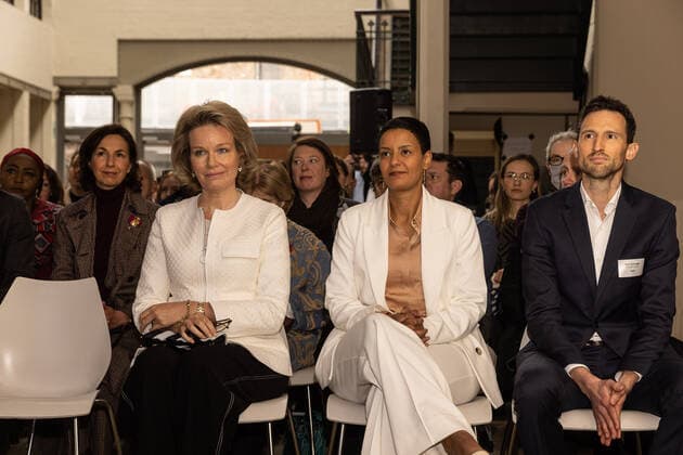 Queen Mathilde of Belgium and Minister for Development Cooperation Meryame Kitir pictured during a Sustainable Value Chains. From legislation to action event organised by The Shift, a Belgian platform for a more sustainable economy and society, Thursday 31 March 2022, in Brussels. It aims to take stock of the complementarity between companies, non-governmental organizations and public institutions in the implementation of value chains that respect human rights and the environment. JAMESxARTHURxGEKIERE 29105785