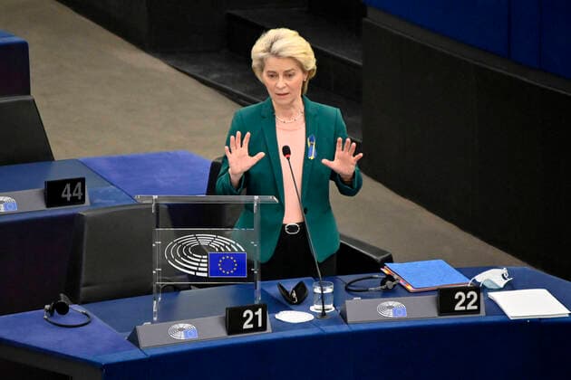 Ursula von der Leyen during a question and answer session on two years of the von der Leyen Commission and the implementation of political priorities in the plenary hall of the European Parliament Strasbourg, 05 04 2022 Foto:xD.xAnoraganingrumx xFuturexImage