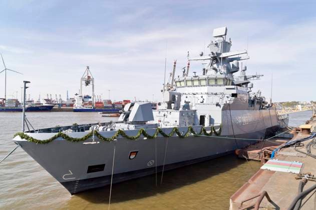 Christening of corvette KoÌˆln F 265 class K130 Braunschweig class warship of German Navy 2 construction Blohm Voss Werft ARGE K130 20220421ad736 Hamburg Hamburg Germany Germany Copyright: xAchimxDuwentästerx