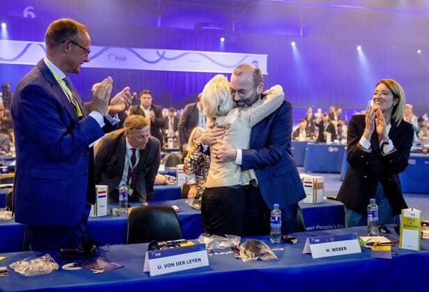 2022 05 31 21 00 36 ROTTERDAM Klaus Iohannis president of Romania , Ursula von der Leyen president of the European Commission , Manfred Weber elected EPP president and Roberta Metsola president of the European Parliament from left to right during the first da  Copyright: xx x449605261x originalFilename: 449605261.jpg