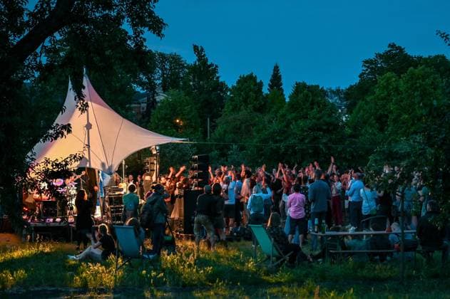 tourism music summer turn travel 21 06 2022 Potsdam state capital Brandenburg Fete de la Musique Russian Colony Nauener Vorstadt Museum Alexandrowka Band Off Beat, 44 Leningrad Russian Speed Folk Potsdam Alexandrowka Brandenburg Germany