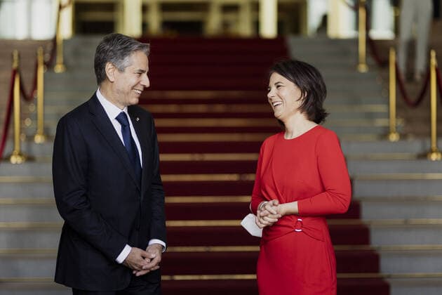 R L Annalena Baerbock Buendnis 90 Die Gruenen , Federal Minister of Foreign Affairs, and Antony Blinken, Secretary of State of the United States of America, pictured before the Conference on Global Food Security at the Copyright: xFlorianxGaertnerx