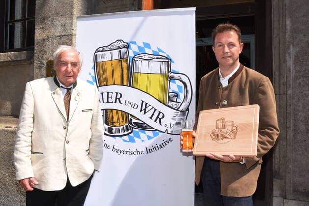 Prof Horst Wurm President Armin Gastl GF Board of Directors Munich 06 07 2022 Reception in Schuhbecks Platzl The Association Beer and We celebrates the application for UNSECO Intangible World Heritage Site for the Bavarian Beer Country Munich