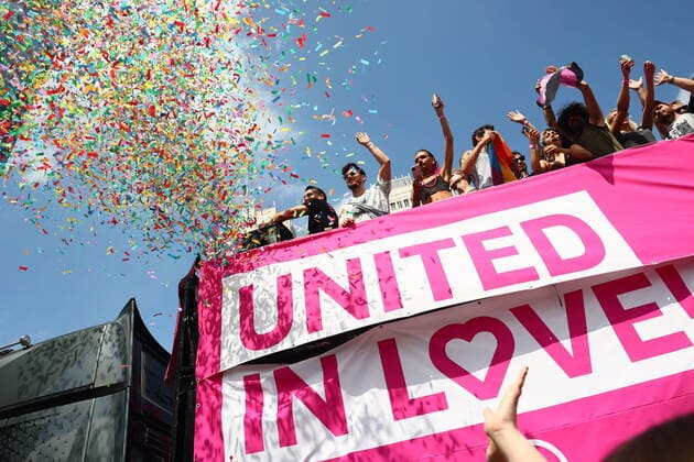 People take the Christopher Street Day demonstration under the slogan United in Love in Berlin on 23 July 2022 CSD Berlin 2022